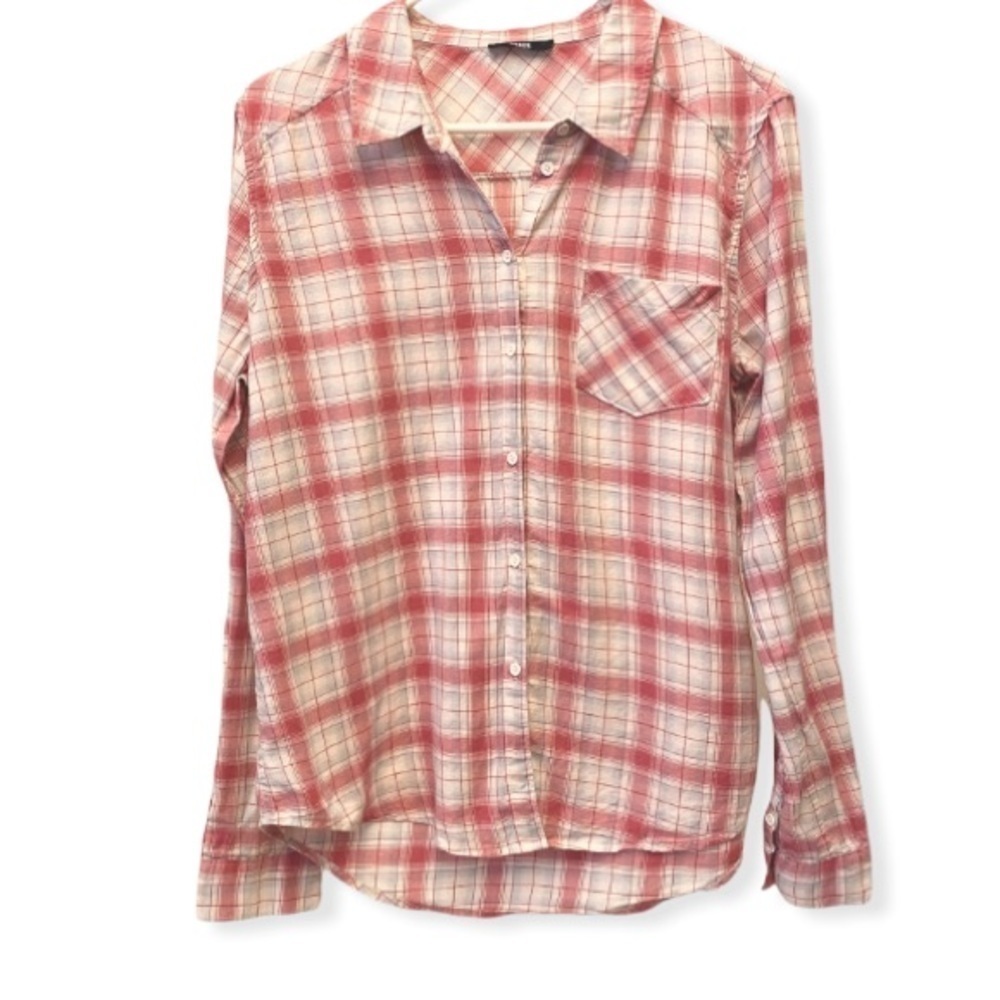 PAIGE Long sleeve, plaid tartan print top, Sz Lg